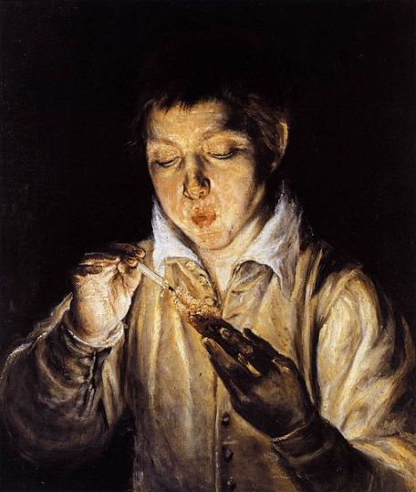 A Boy Blowing on an Ember to Light a Candle (Soplón) by El Grecko (1541-1614)